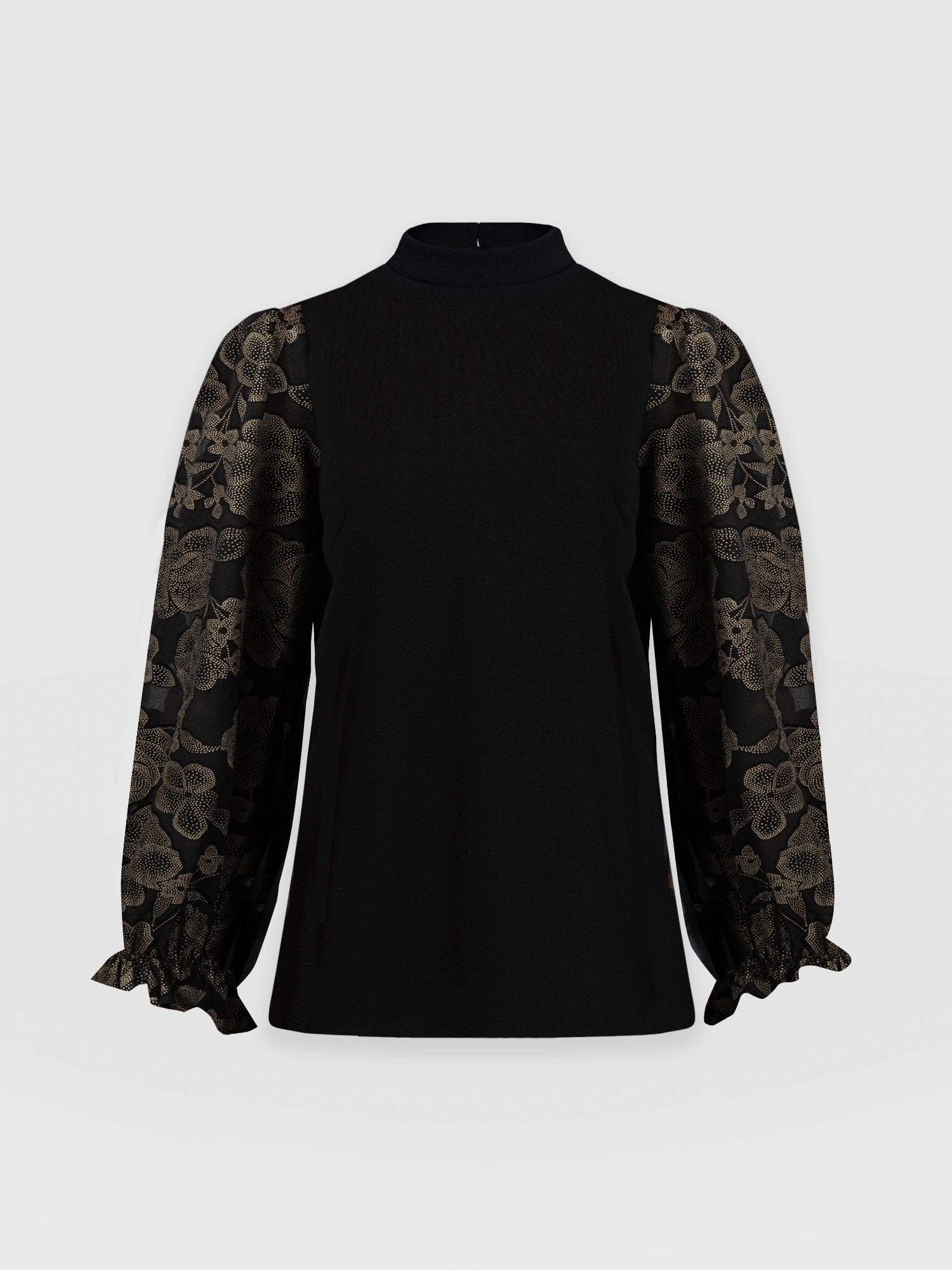 Penny Puff Sleeve Long Sleeve Top- Black & Gold Floral Burnout